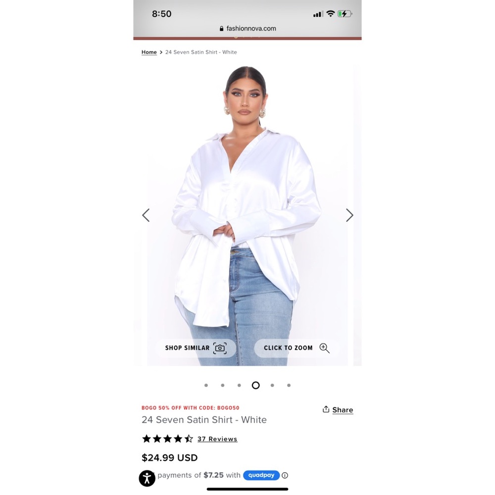 Fashion Nova- White Satin Blouse